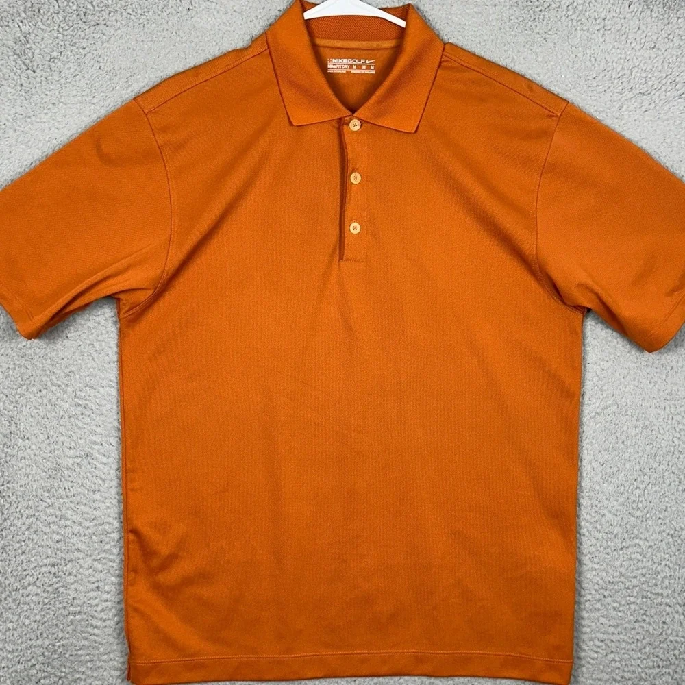 Nike Golf Polo Shirt Mens Medium Fit Dry Orange Performance Rugby Short Sleeve